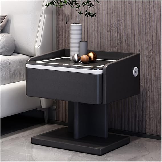 Creative Smart Bedside Table with Charging Style USB Bedroom Nightstands Light Side Caet,Wit3