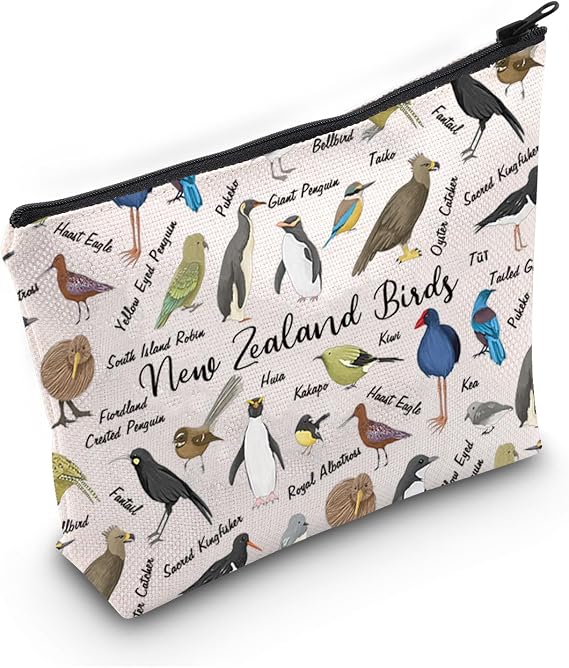 PWHAOO Bird Lover Gift New Zealand Birds Makeup Bag Bird Watcher Cosmetic Bag Bird Owner Gift New Zealand Merch (New Zealand Birds M)