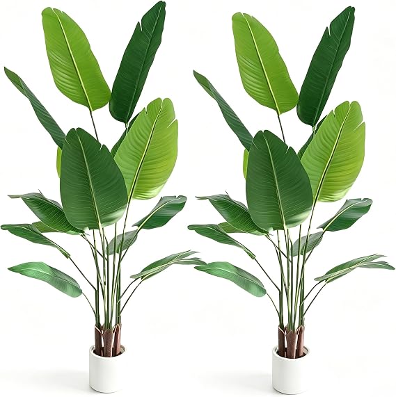 2 Pack Artificial Bird of Paradise Plant 5.2 ft Tall Faux Banana Leaf Tree