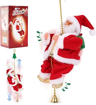Gfilay Upgraded Climbing Santa Claus on Rope, Animated Electric Musical Christmas Ornament with 3 Modes, Secure Tree Hook & Reinforced White PVC Case, Heartwarming Holiday Decoration Gift