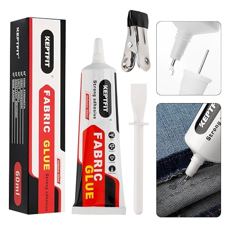 Fabric Glue, Permanent, Clear, 60 ML Washable Adhesive for Clothing, Patches, Leather, Cotton, Denim, Polyester, Flannel, and All Fabrics,Super Fabric Glue