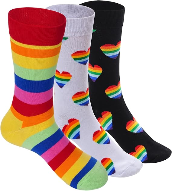 Rbenxia Rainbow Gay Pride Cotton Novelty Socks LGBT Colorful Striped Socks | Fun Dress Socks,heart shape,parades,gay pride activities,jeans,uniforms,weddings,dresses,formal clothing,business dresses