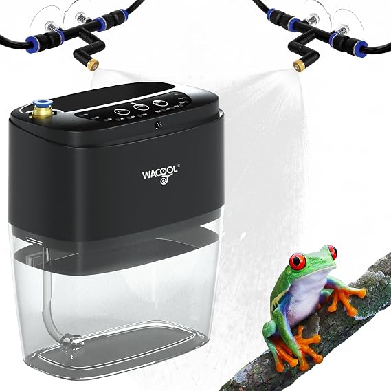 Reptile Mister Fogger, 800ml Portable Terrarium Misting System with 2 Nozzles for Reptile Tanks & Amphibian Enclosures - Black