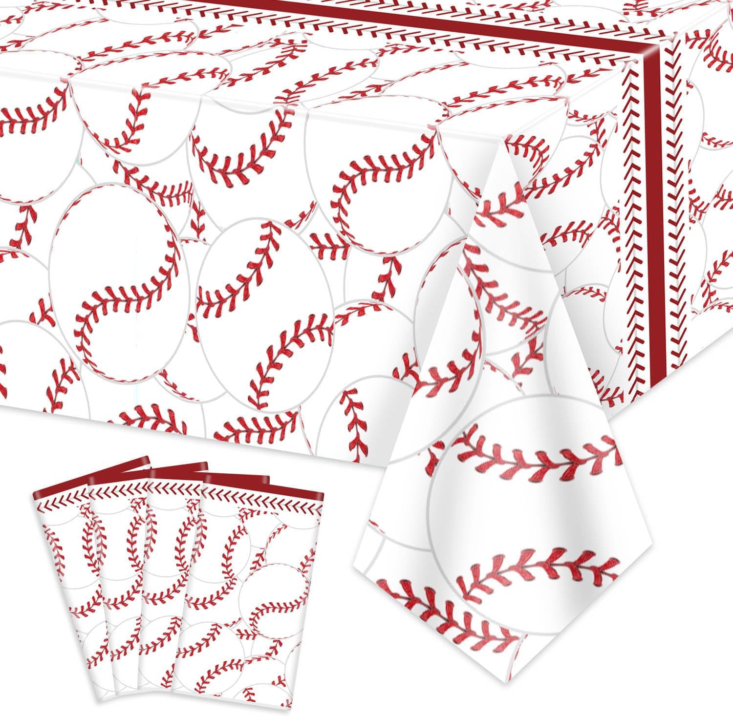 4 Pcs Baseball Tablecloths, Rectangular Baseball Pattern Table Cloth Disposable Party Decorations Table Covers for Boys Sports Event Birthday Party Supplies, 51x86 Inch