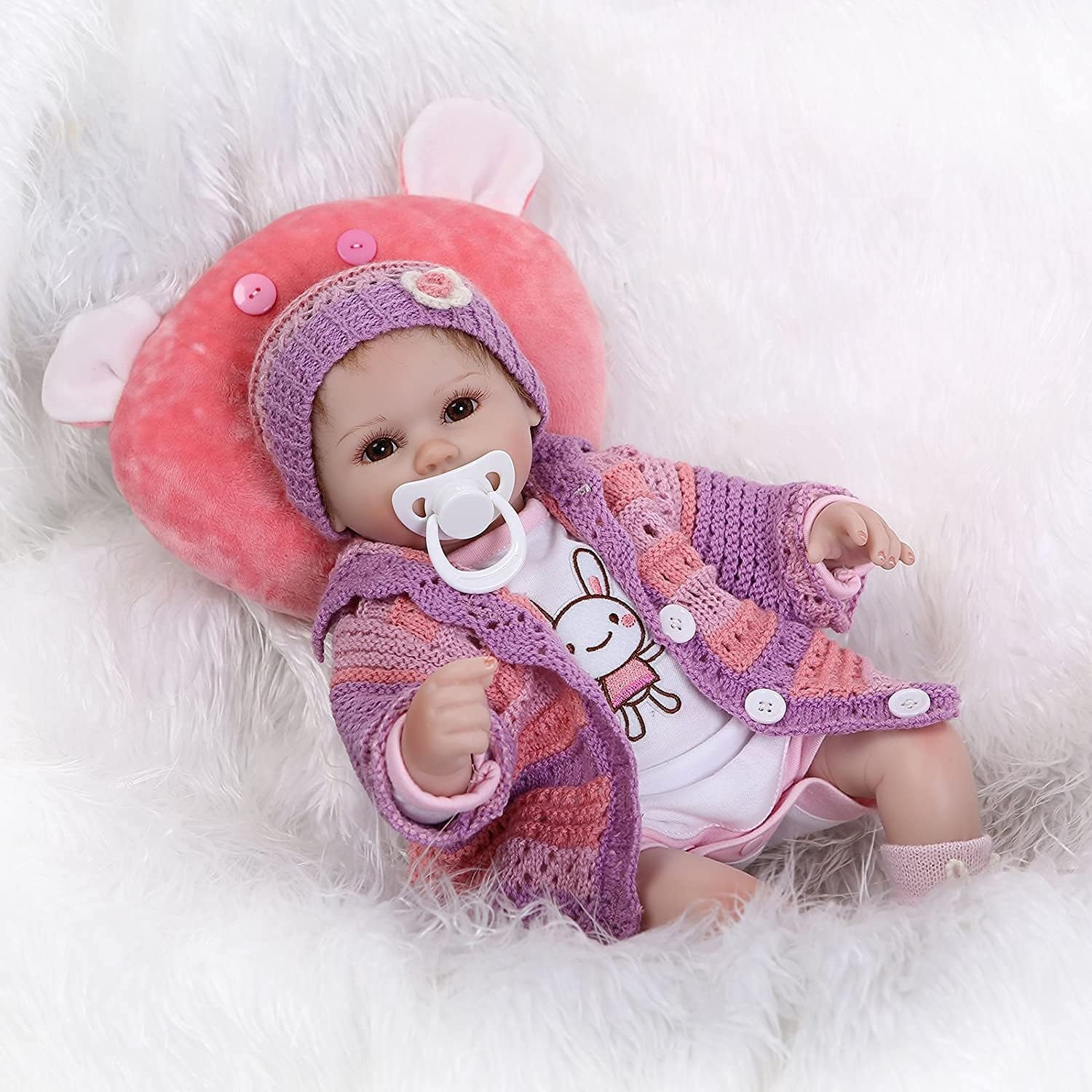 Pinky 17 Inch 42cm Reborn Baby Doll Lifelike Realistic Soft Silicone Reborns Cute Newborn Dolls Baby Girl Magnet Pacifier Xmas Gift