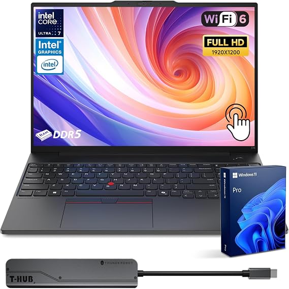 Lenovo ThinkPad E16 Business AI Laptop, 16" FHD+ Touchscreen, Intel Core Ultra 7 155U, 32GB DDR5, 2TB SSD, Fingerprint, Backlit, HDMI, 1080p Webcam, Wi-Fi 6, Windows 11 Pro, Bundle 7-in-1 USB-C Hub