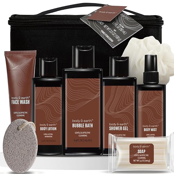 Gift Baskets for Men Bath and Body Gift Set Body & Earth Mens Bath Set with Body Lotion, Face Wash, Shower Gel, Bubble Bath, Loofah & More, Birthday Gifts for Men,Fathers Day Gifts