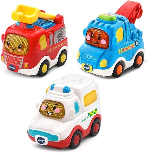 Vtech Toot-Toot Drivers 3-Car Pack Emergency Vehicles Toddler Toy, Interactive Educational Toy for Kids with Sound and Light, Includes Fire Engine, Ambulance & Tow Truck, Boys & Girls 1, 2, 3+Year Olds