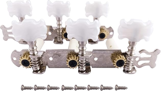 Pro 3 On A Plate Classical Guitar String Machine Heads Tuning Pegs Keys Tuners Set, Oval Button Nickel