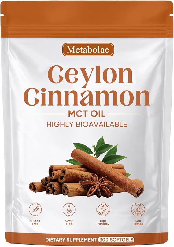Metabolae Ceylon Cinnamon SoftGels with MCT Oil, Highly Bioavailable Herbal Extract, Non-GMO, Gluten Free - 300 Softgels (1pcs)