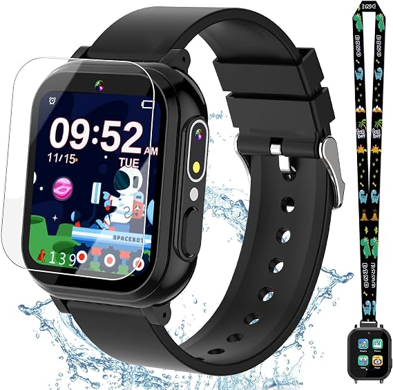 Kids Waterproof Smart Watch Boys Toys Age 5-12 with 32 Games Dual Camera | Habit Tracking, Music Player, Video, Alarm Clock, HD Touchscreen Watch for Kids Birthday Gift for 3-12 Years Old Boys(Black)