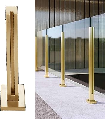 CMYUN Gold Glass Railing Post Clamps with Screws, Balcony Patio Garden Stair Balustrade Post System, Stainless Steel Windproof Panels Balusters Color : Gold End Post, Size : H-95cm37.4