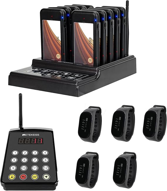 Retekess TD174 Restaurant Pager System Long Distance with 10 Pagers Bundle with Retekess TD154 Restaurant Pagers for Servers with 5 Watch Receivers for Restaurant,Kitchen