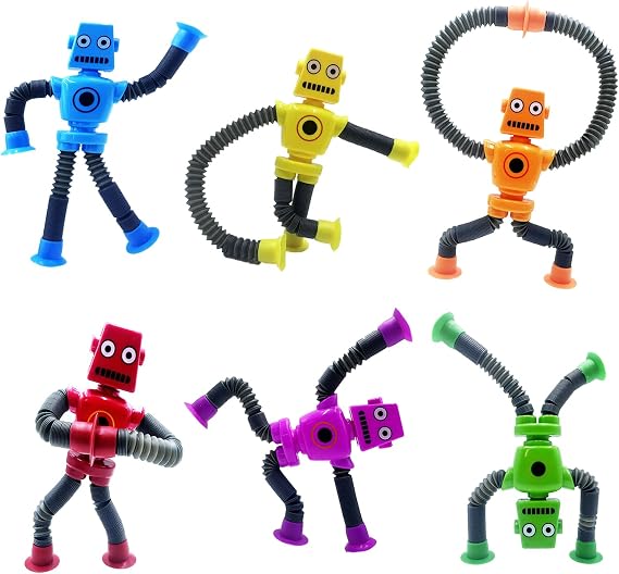 6PCS Telescopic Suction Cup Robot Toy,pop Tubes,Toddler Travel Toys,Toddler Sensory Toys,figette Toys,Fidget Toys for Kids,Treasure Box prizes,Small Toys for Kids prizes