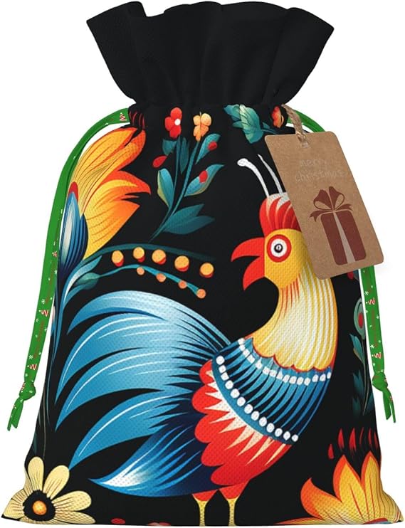 SDTYKHJ Christmas Gift Bags with Tags Christmas Drawstring Bag Polish Folk art Pattern Gift Wrapping Sacks Bags Cloth Pouches Personalized Xmas Candy Bag Reusable Party Favor Pouch Small