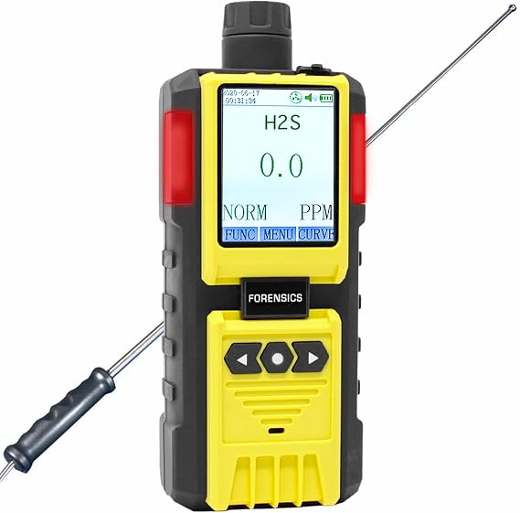 Hydrogen Sulfide Analyzer by Forensics | USA NIST Traceable Calibration | H2S Monitor | Computer Data Logging | Built-in Pump & 4ft Probe | 0.1ppm Resolution |