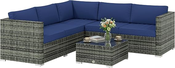 Outsunny 4 Pieces Rattan Garden Furniture Set, Outdoor Corner Sofa, Blue