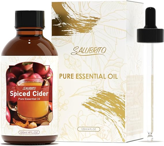 Spiced Cider Diffuse Oil for Waterless Diffuser, 4 Fl.Oz (120ml) Pure & Natural Essential Oils, Fall Scented Oil for Candle & Soap Making, Strong Scented Fragrance Oil