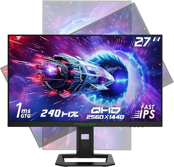 TITAN ARMY 27 Inch 240Hz QHD Gaming Monitor Fast IPS 2K 2560 x 1440p 1ms Monitors G-Sync & FreeSync 135% sRGB HDR400 PC Screen Height Adjustment VESA HDMI 144Hz DP 240Hz P2710S