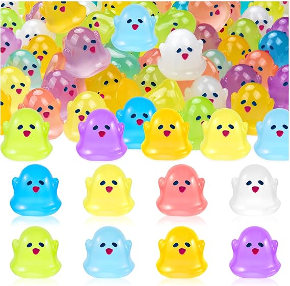 24PCS Halloween Luminous Mini Resin Ghost Cute Tiny Ghost Miniature Figurines Glow in The Dark, Spooky Halloween Ghosts Decor for Micro Fairy Garden DIY Outdoor House Meeting (8 Colors)
