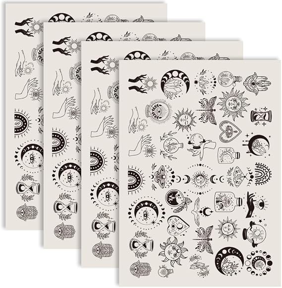 4Pcs Underglaze Transfers Pottery Ceramic Decal Sheets Black Tarot Theme Waterslide Paper Stickers for Pottery Clay Crafts Enamel Decoration DIY Ceramic Art Supplies 21 x 15 Inch