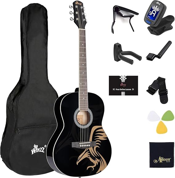WINZZ AF227A 39 Inches Concert Acoustic Acustica Guitar with Full Kit, Powerful Eagle