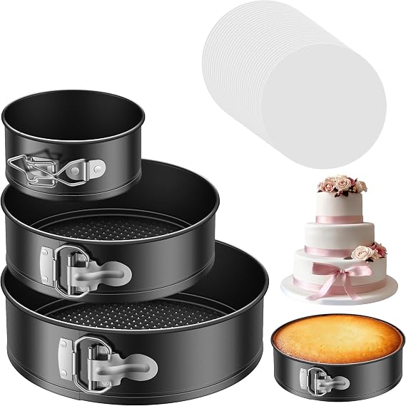 Kootek Cake Pan Set of 3, Springform Pans 4, 7, 9 Inch, 50 Parchment Paper