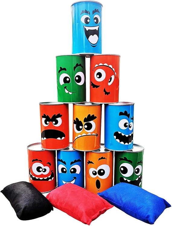Bean Bag Toss Game for Kids Adults, Knock Down Tin Can Alley Game - Indooor Outdoor Throwing Toy, Carnival Game for Holiday, Birthday Party Fun