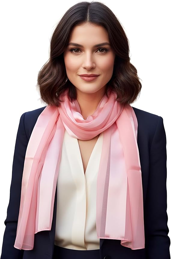 SERENITA Scarfs for women | lightweight soft silky scarves | 60" long satin chiffon stripe solid color neckerchief