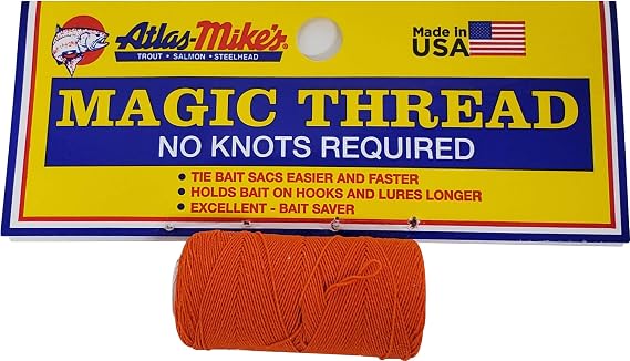 Atlas Mikes Magic Thread No-Knot Bait Thread for Tying Roe Sacs, Holding Soft Baits & Securing Chicken Liver or Shrimp Elastic Fishing Thread with Optional Dispenser
