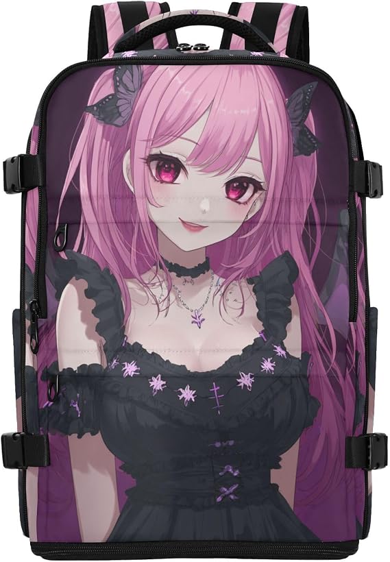 Anti Theft Backpack for Men Women, Airplane Approved Sleek (longwword) 20L with Water Bottle Pocket 15 Inch Laptop Bag, Evil Butterfly Girl Anime