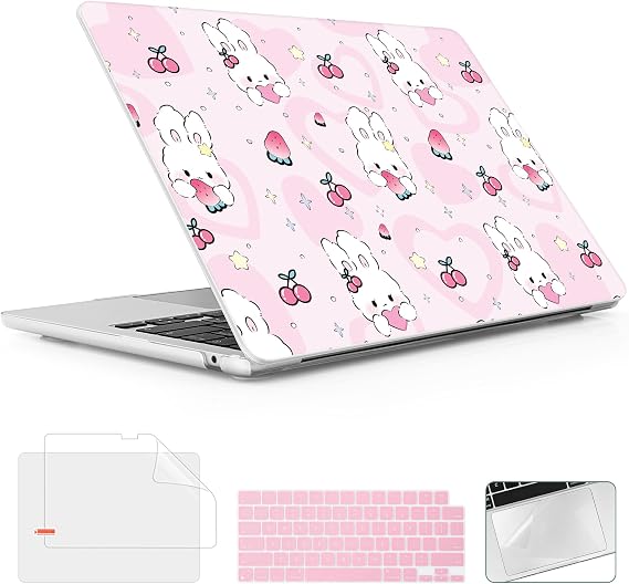 for 2026 MacBook Air 13-inch Laptop Case M5 2026 M4 2025 M3 2024 M2 2022 Release Model A3449 A3240 A3113 A2681, Hard Shell Cover for MacBook Air 13.6 inch, Rabbit & Strawberry