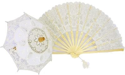 Embroidered Lace Umbrella Parasol Umbrella with Lace Folding Hand Fan for Dancing Cosplay Wedding Home Decoration