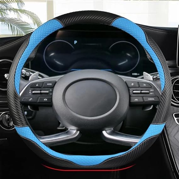 Carbon Fibre Leather D Shape Car Steering Wheel Cover For Hyundai Creta II 2021 2022 Auto Accessories(Blu)
