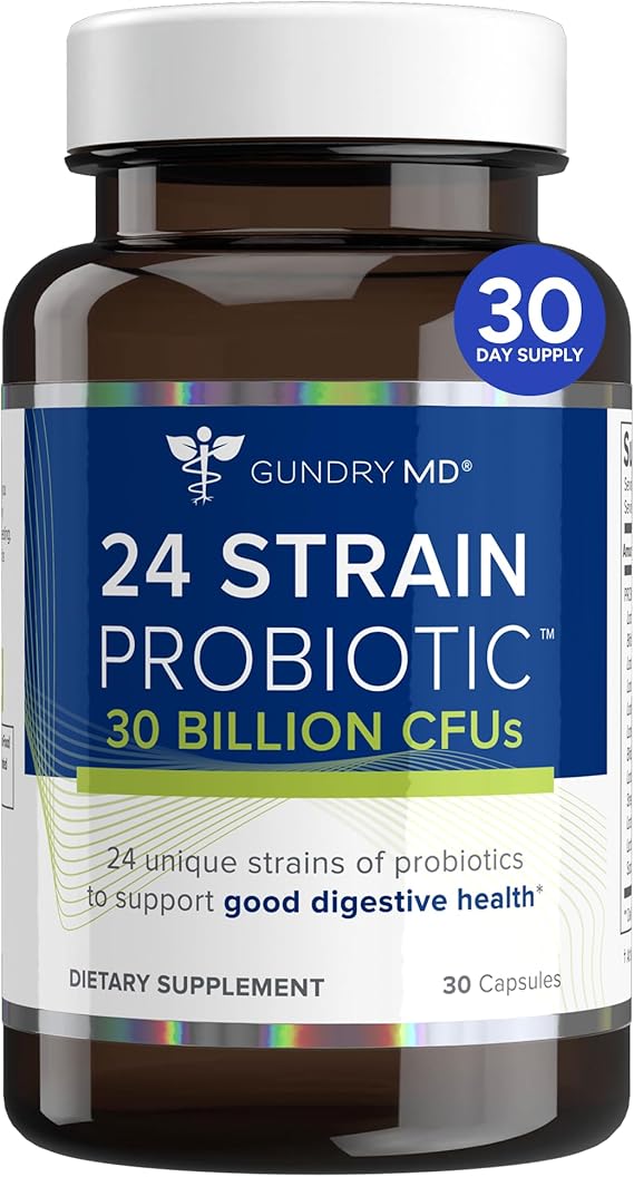 Gundry MD 24 Strain Probiotic, 30 Billion CFU, 30 Capsules | Gut Health Support & Digestive Balance, Reduced Gas & Bloating, Lactobacillus and Bifidobacterium, 1 Daily Capsule