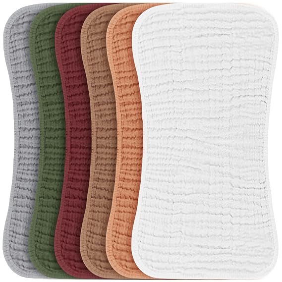 Konssy Muslin Baby Burp Cloths Sets for Unisex- 6 Pack Large 100% Cotton Burping Clothes for Newborn, Baby Girls and Boys
