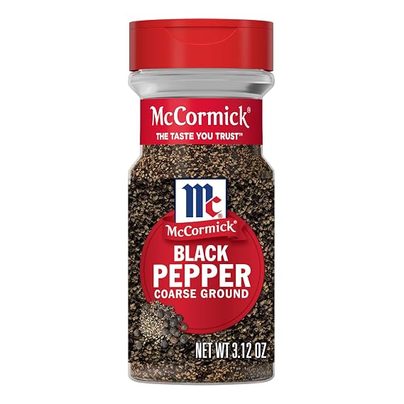 McCormick Black Pepper, Coarse Ground, Non GMO, Hand-Harvested, Enjoy Distinctive Pepper Flavor While Cooking & Tableside, 3.12 oz