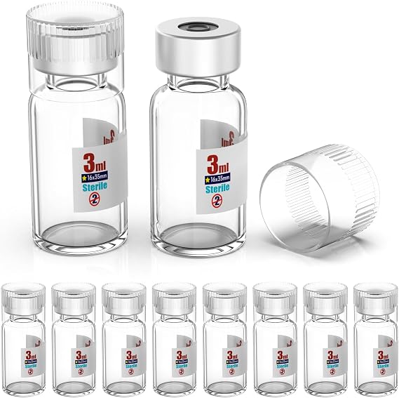 Biomed Solutions Sterile Empty Bottle with Reusable Plastic Cap, Ready to Fill Glass Containers, Sealed Liquid Injection Bottle with Self-Sealing Injection Port