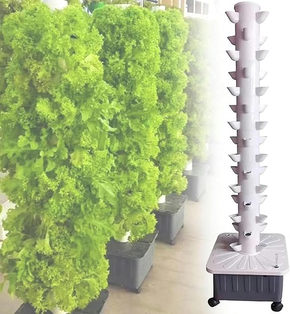 15 Floors 45 Holes Hydroponics Tower, Aquaponics Grow System, Garden Tower Aeroponics Growing Kit for Herbs, Fruits and Vegetables with Hydrating Pump, Adapter, Net Pots