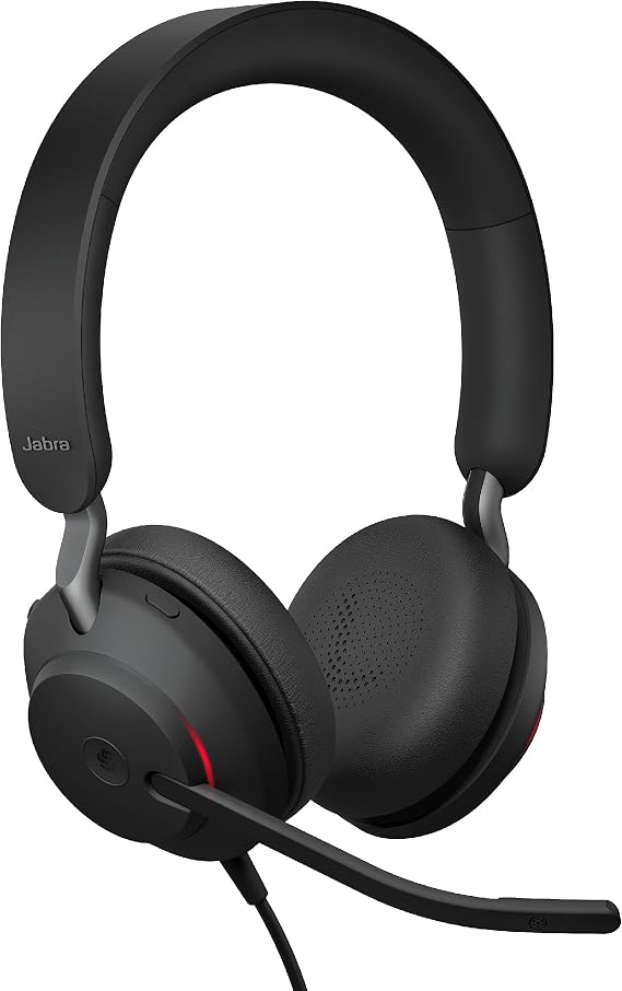Jabra Evolve2 40 MS Wired Headphones, USB-C, Stereo, Black Telework Headset for Calls and Music, Enhanced All-Day Comfort, Passive Noise Cancelling Headphones, MS-Optimized with USB-C Connection