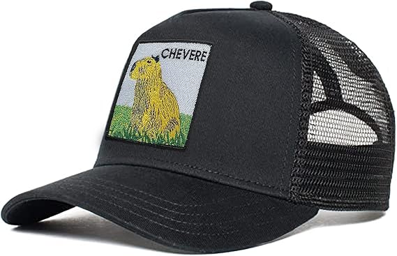 Trucker Hat, Adjustable Snapback Mesh Hat, Capybara Black Cap, Mesh Baseball Cap, Capybara Embroidered Hat. Unisex