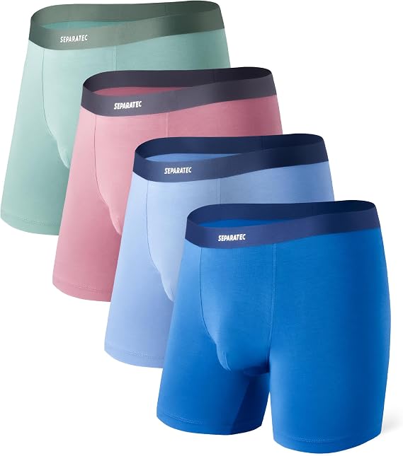 Separatec Mens Seamless Waistband Boxer Briefs Rayon Made from Bamboo Soft Breathable Underwear for Men 4 Pack