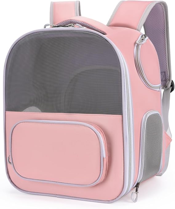 Cat Backpack, Dog Carriers for Small Dogs Backpack, Expandable Cat Carrier Backpack with Breathable Mesh, cat Chest Carrier for Travel, Hiking and Outdoor (Pink)