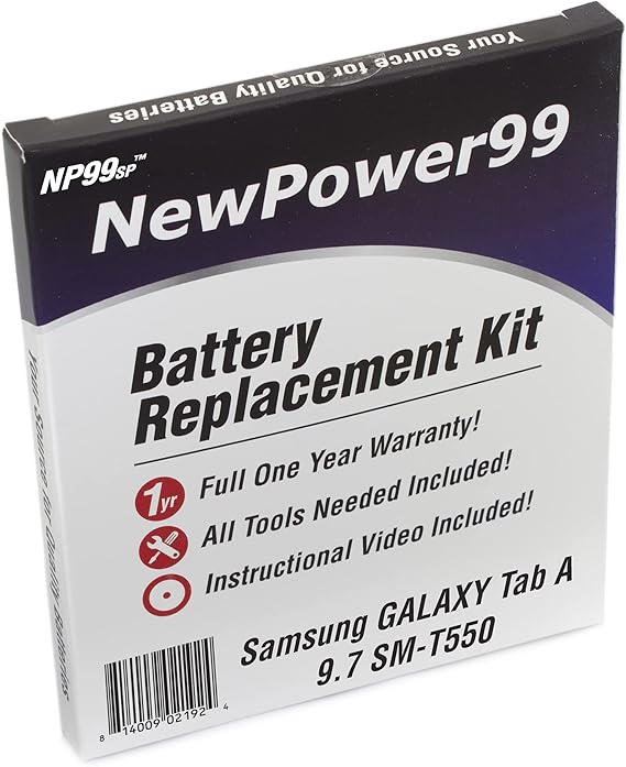 Battery Kit for Samsung Galaxy Tab A 9.7 SM-T550 with Tools, How-to Video and Battery from