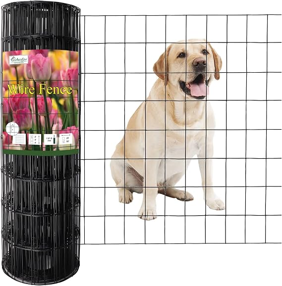 Black PVC Coated Welded Wire Fence 24" x 50' Roll, 2"x3" Mesh, 16 Gauge | Vinyl Coated Garden Fencing, Yard & Pet Barrier, Chicken Wire Fencing, Dog Enclosure Mesh, Vegetable Plant Protector