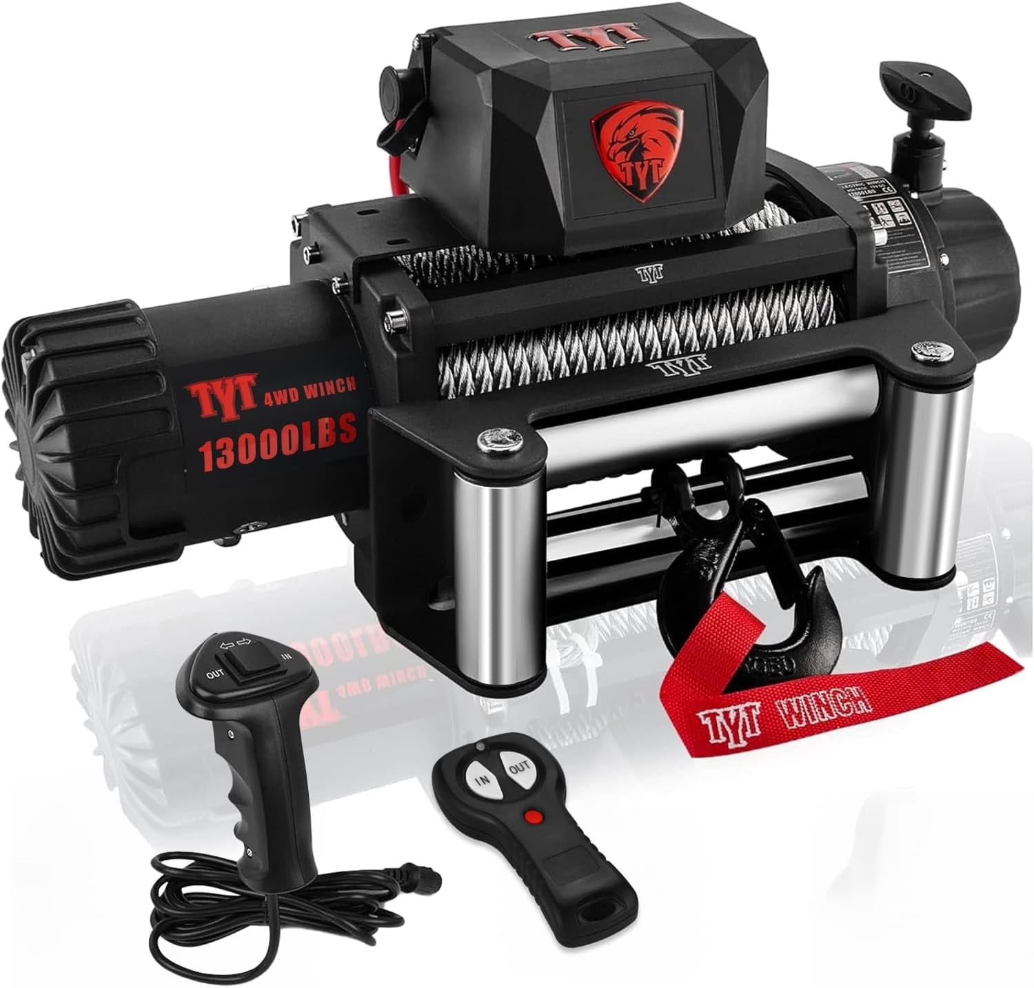 TYT T1 Series Winch 13000 lb. Advanced Load Capacity Electric Winch,12V Waterproof IP67 Electric Winch with Hawse Fairlead, Steel Cable Truck Winch with Wireless Handheld Remote and Wired Handle