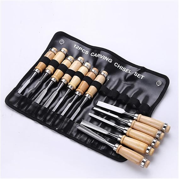 Professional 12Pcs/Set Manual Wood Carving Hand Chisel Tool Set Carpenters Woodworking Carving Chisel DIY Hand Tools (A)