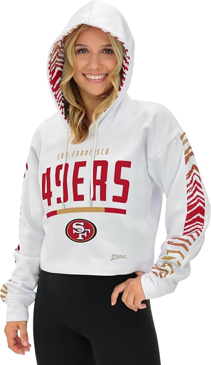 Zubaz NFL Women's Team Graphic Crop Top Hoodie with Hood Liner (X-Small - 3X-Large)