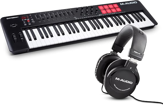 M-AUDIO Oxygen 61 MKV MIDI Controller Bundle with Headphones for Studio Recording, Music Production, Podcasting, Streaming