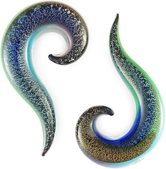 Pair Dichroic Glitter Pyrex Glass Drop 4g 4 Gauge 5mm